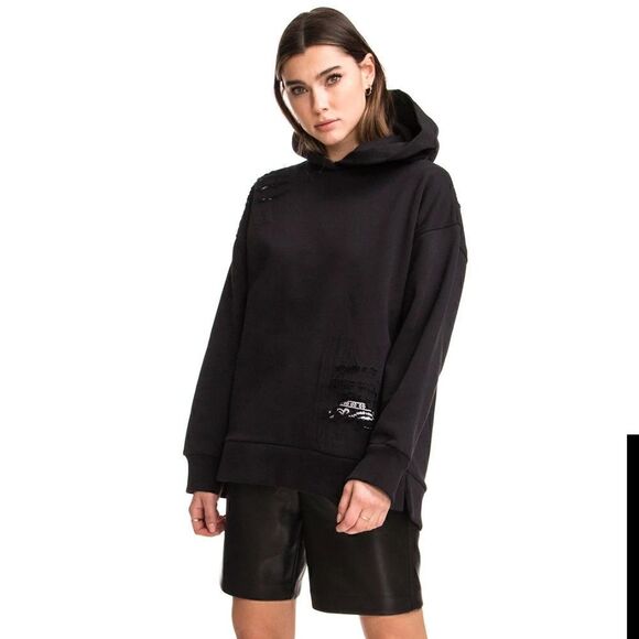 NWT CHRLDR Black Bandana Patch Hoodie Sweatshirt, Size Large - Picture 2 of 5